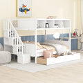 BOVZA Twin Over Full Bunk Bed with Storage Shelves and Staircase White
