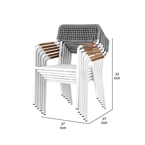 Benzara Shia 22 Inch 4 Side Chair and 2 Armchair Set White and Gray