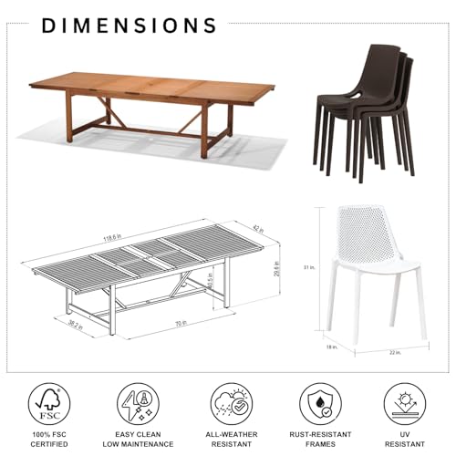Brampton Patio Indi 11-Piece Dining Set 100% FSC Eucalyptus Wood Brown