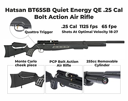 Hatsan BT65SB QE .25 Caliber PCP Bolt Action Air Rifle Bundle with 150 Pellets and Wearable4U Cloth Black