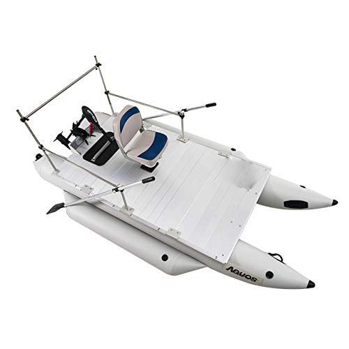 AQUOS Heavy-Duty Inflatable Pontoon Boat for Two with Trolling Motor Grey Transom Hand Control 12V 55LBS