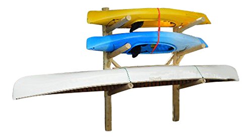 Log Kayak Rack Dock Mounted 1 Canoe Plus 2 Kayak or SUP Natural Finish