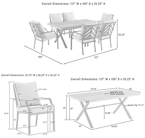 Crosley Furniture Otto 7-Piece Chevron Outdoor Dining Set Matte Black with Gray Cushions