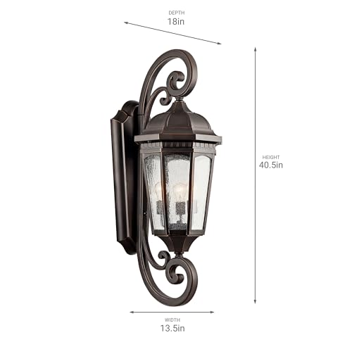 Kichler Courtyard 3-Light Outdoor Wall Light with Clear Seeded Glass Rubbed Bronze