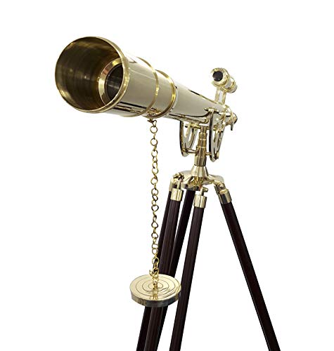 collectiblesBuy Decorative Nautical Shiny Brass Telescope with Brown Tripod