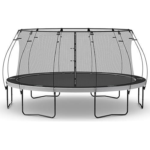 Skywalker Trampolines Epic Series 16 FT Round Outdoor Trampoline with Enclosure Net Black and Gray
