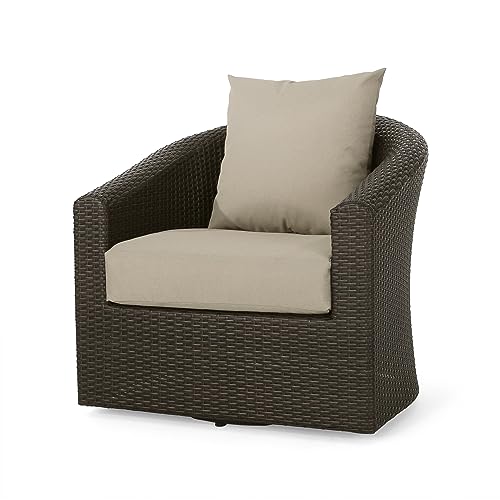 GDFStudio Outdoor Aluminum Framed Swivel Club Chair Set of 4 Mix Khaki