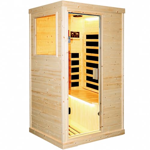 HOSAUNA 1 Person Spruce Wood Low EMF FAR Infrared Home Sauna with Control Panel