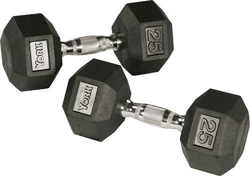 York Barbell 34092 Rubber Hex Dumbbell Set - 105 to 125 lbs