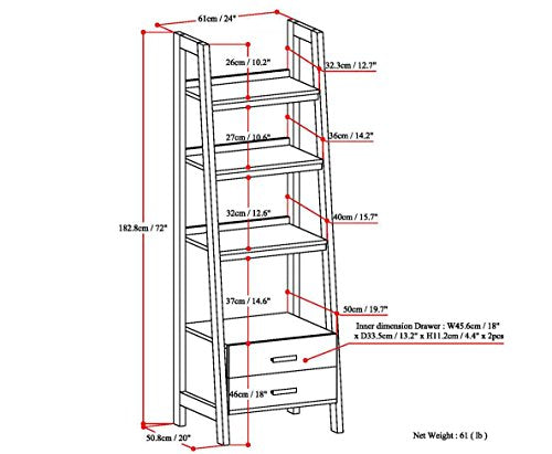 SIMPLIHOME Sawhorse 24" Solid Wood Ladder Shelf Dark Chestnut Brown