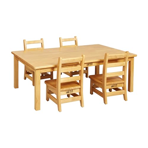 ECR4Kids Rectangular Hardwood Table & Chairs Set Honey
