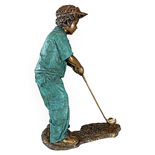 Design Toscano Gabe The Boy Golfer Cast Garden Statue Two Tone Bronze & Verdigris