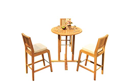 TeakStation Grade-A Teak Wood Maldives 4-Piece Bar Set with 36" Round Table & 3 Armless Chairs