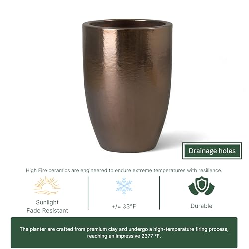 Emissary Gold Stoneware Round Planter 18in L x 26in H