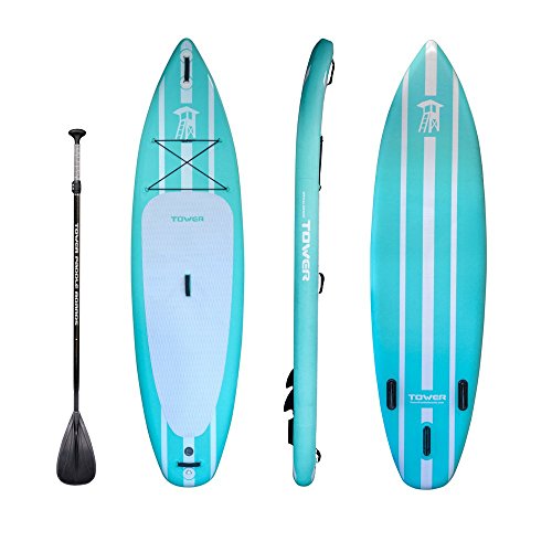 Tower Paddle Boards Inflatable Stand Up Paddle Board 10’4” - Universal SUP Wide Stance - Premium Bundle (Turquoise)