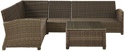Crosley Furniture Bradenton 5-Piece Outdoor Sectional Sofa Set Brown with Sangria Cushions