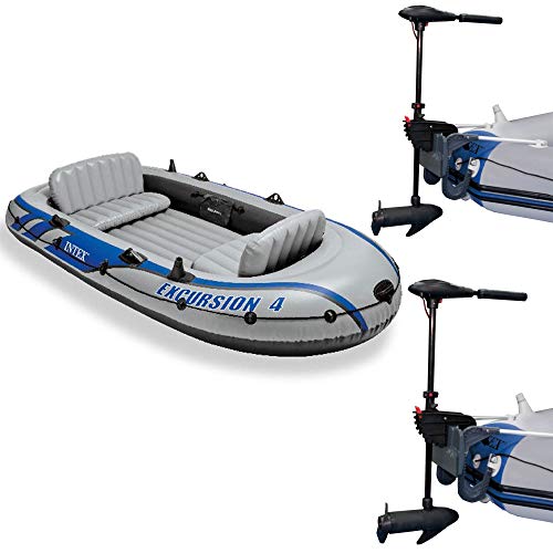 Intex Excursion 4 Inflatable Raft Set with 2 Trolling Motors