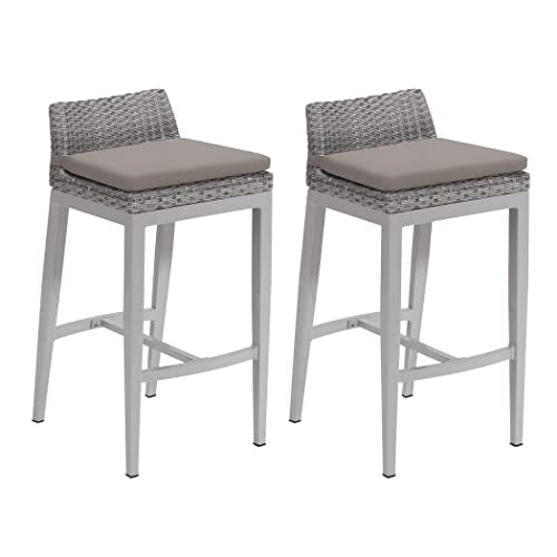 Oxford Garden Argento Bar Stool Resin Wicker with Stone Cushions 2 Pack Powder Coat Flint