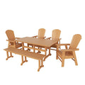 WO WESTIN OUTDOOR 4-Piece Adirondack Dining Chair Set with Table and Bench, Weather Resistant HDPE, Teak