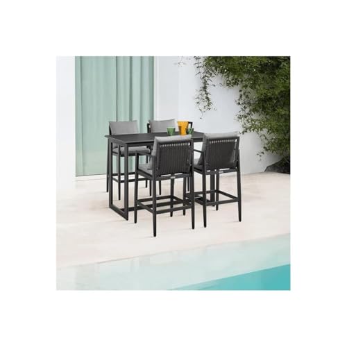 Armen Living Cayman Outdoor Patio 5-Piece Aluminum Bar Set Black