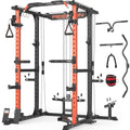 FEIERDUN Multi-Function Squat Rack Power Cage with Cable Crossover, 2000LBS Capacity, Orange/Black