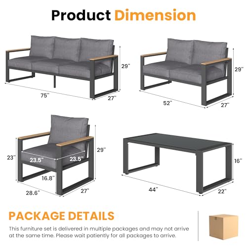 RoyalCraft 5 Piece Aluminum Patio Furniture Set Grey