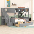 BOVZA Twin Over Full Bunk Bed with Storage Shelves, Drawers & Staircase Grey