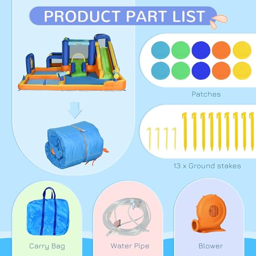 Outsunny Kids Inflatable Water Slide 7-in-1 Bounce House Multi-colored