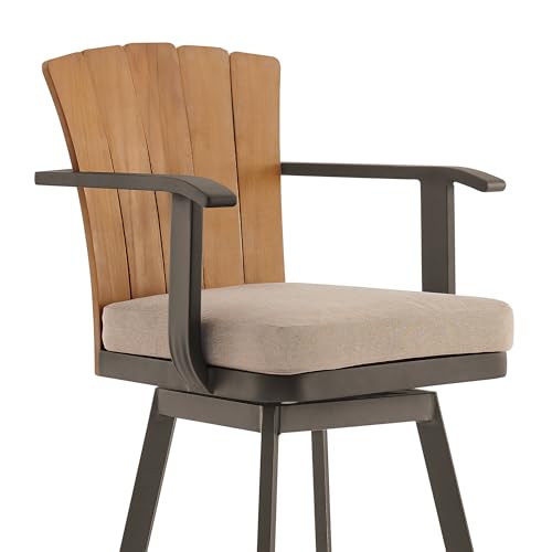 HomeRoots 40" Brown Metal Swivel Outdoor Counter Height Bar Chair with Footrest Brown