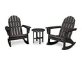 Polywood Vineyard 3-Piece Adirondack Rocking Chair Set with Side Table Black