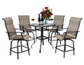 Generic 5 Piece Outdoor Bar Stools Set - 4 Swivel Patio Chairs & 1 Bistro Table with Umbrella Hole Upgraded Brown