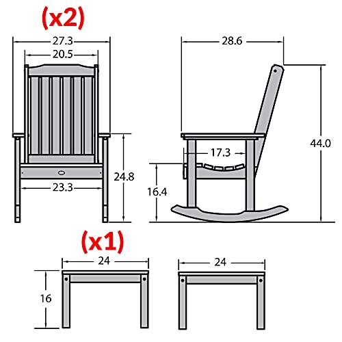 Highwood Lehigh 2 Rocking Chairs with Adirondack Side Table Weathered Acorn