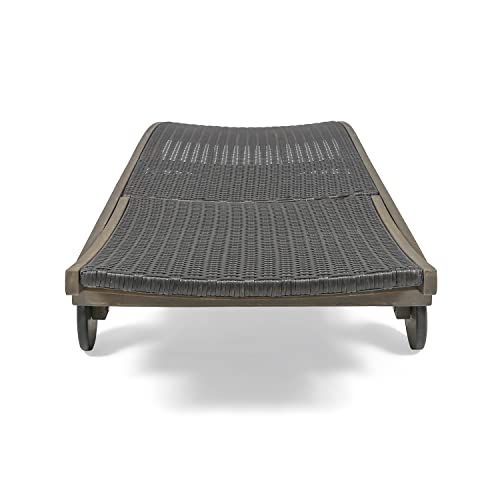 Christopher Knight Home Banzai Outdoor Wicker and Wood Chaise Lounge with Pull-Out Tray Grey