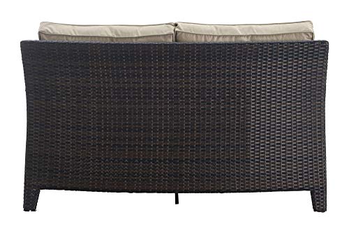 Serta Tahoe Brown Resin Wicker Outdoor Patio Loveseat with Thick Cushion