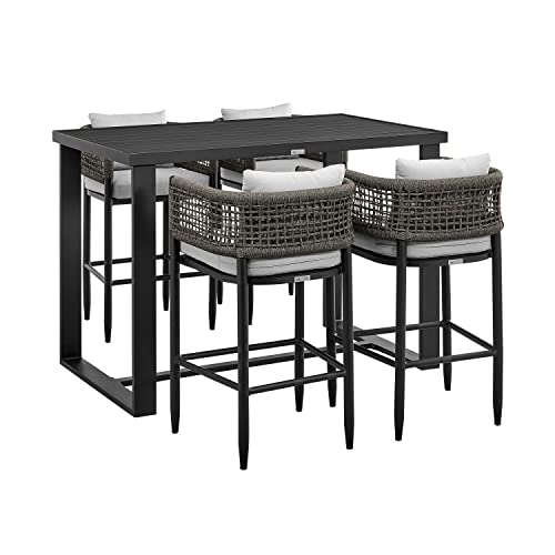 Armen Living Alegria Outdoor 5-Piece Aluminum & Rope Bar Set Black