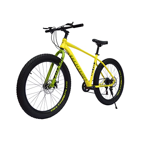 Generic 26 Inch Mountain Bike Men's Fat Tire Bicycle 26-Inch Wheels 3-Inch Wide Tire 7-Speed Steel Frame Double Disc Brake Yellow