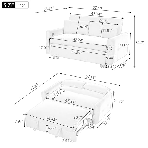 NDPQN 57" Convertible Loveseat Sofa Bed Light Blue