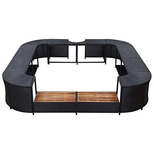 OUSEE Square Spa Surround Black Poly Rattan