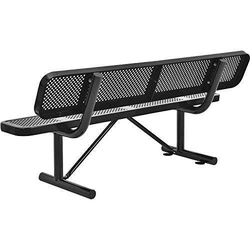 Global Industrial 72" Perforated Metal Outdoor Picnic Bench with Backrest Black