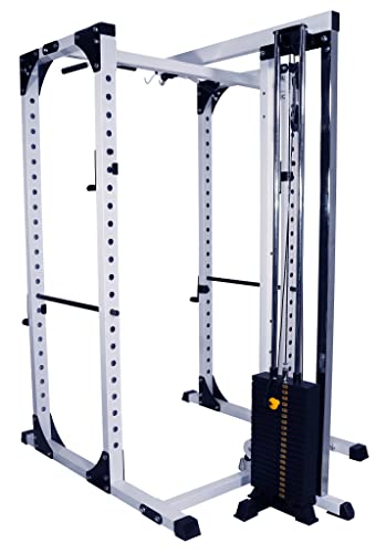 Deltech Fitness Squat Rack with LAT Attachment & 200lb Weight Stack
