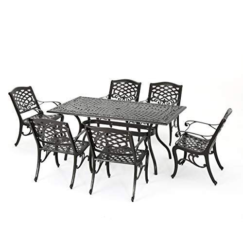 Christopher Knight Home Hallandale 7-Pc Outdoor Sarasota Dining Set Hammered Bronze