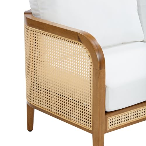 Nathan James Twila Bohemian Outdoor Loveseat Rattan Patio Sofa Light Acacia Wood/Linen White