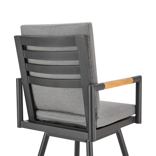 HomeRoots 48" Dark Gray Metal Swivel Outdoor Bar Height Chair with Footrest Grey