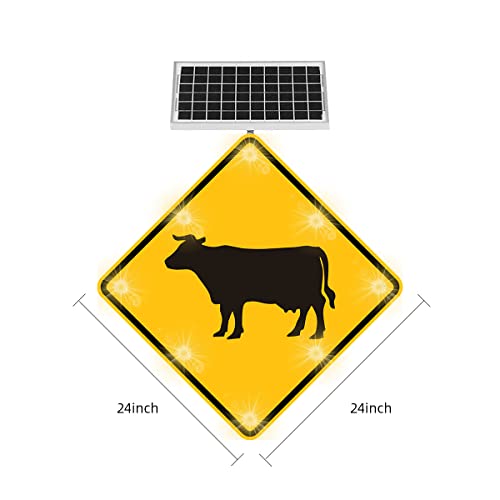Generic 24" Solar Cow Crossing Sign LED Blinking Black on Yellow