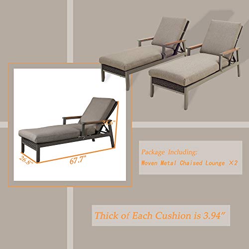 PatioFestival Outdoor Wicker Rattan Chaise Lounge Chair Set with Adjustable Backrest, Grey