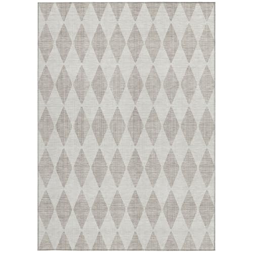 HomeRoots 9' x 12' Beige Geometric Washable Non-Skid Indoor Outdoor Area Rug