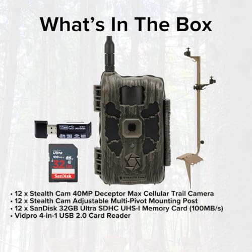 Stealth Cam 40MP Deceptor Max Cellular Trail Camera Bundle with Mounting Post, Card Reader & 32GB Memory Card (31 Items)