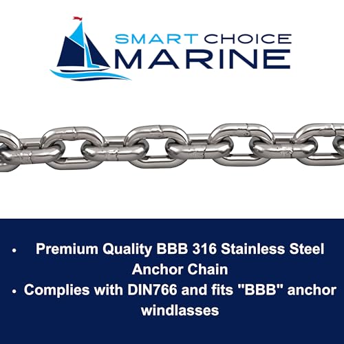 Smart Choice Marine ASI 316 Stainless Steel BBB 1 DIN766 High Test Marine Anchor Chain 5/16" 300 Feet
