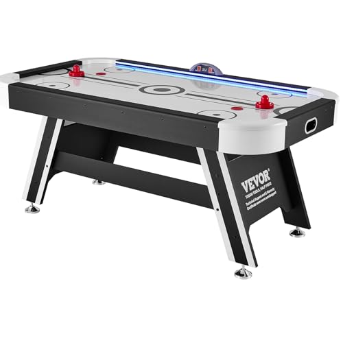 VEVOR Air Hockey Table 72" Indoor LED Sports Game Black and White