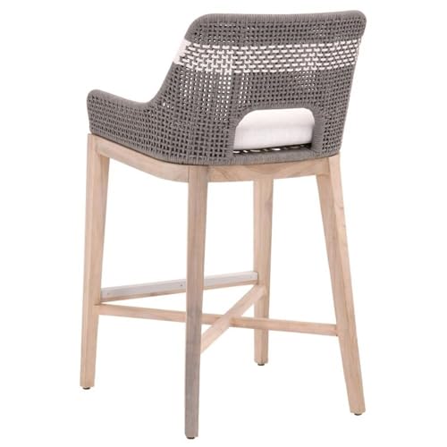 Home Square 3 Piece Outdoor Upholstered Rope Barstool Set Dove Gray Teak